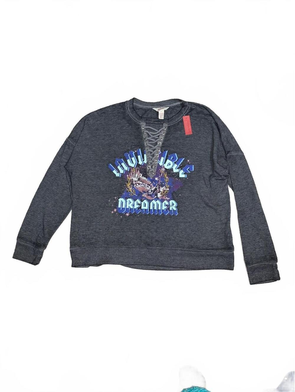 Arizona Jean Sm Women's Gray Lace-Up Pullover Sweatshirt with 'Invisible Dream'